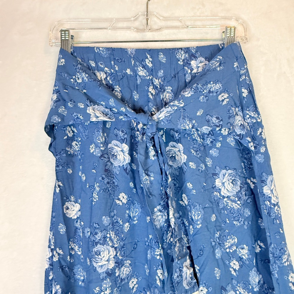 Simplee‎ Blue Floral Wrap Maxi Skirt Tassel Tie Boho Cottagecore Size S - Picture 7 of 11